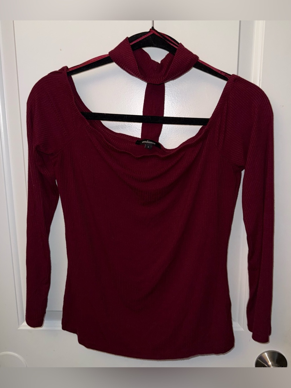 🔥5/$25🔥Ambiance Apparel Burgundy Red Ribbed Long Sleeve Top Preowned Size Large